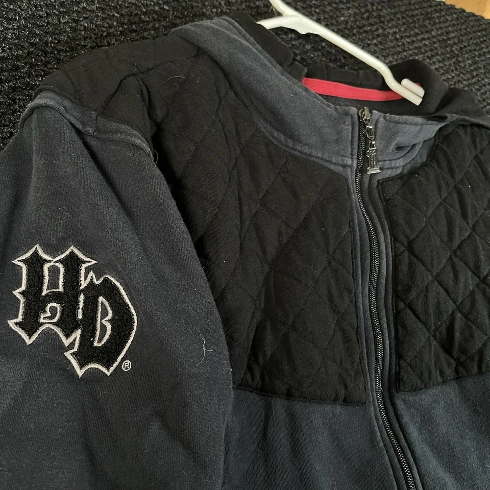 VTG Harley Davidson Dark Gray Black Biker Full Zip Hooded Sweater Men's Size 2XL - Picture 3 of 9